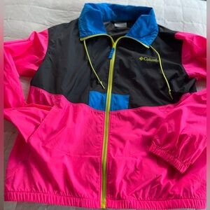 Columbia Colorblock Neon Pink Windbreaker Jacket Coat Size Small
